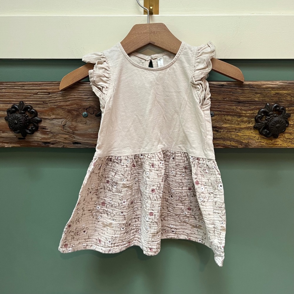 Rylee + Cru Girls 18-24M Flutter Sleeve Floral Dragonfly Gauze Dress Cream